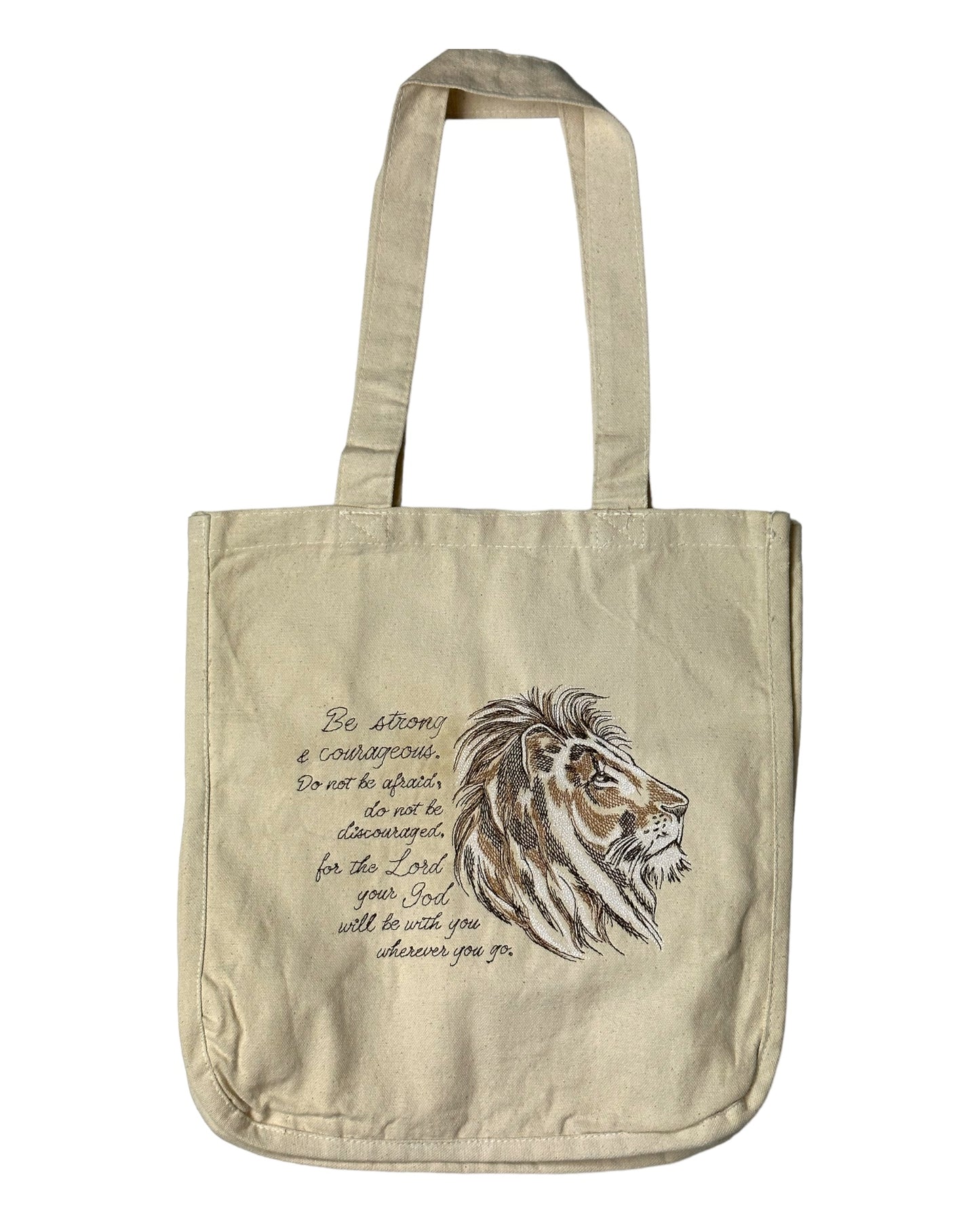 Be Strong and Courageous Lion Tote Bag