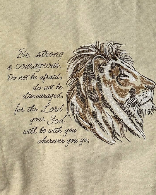 Be Strong and Courageous Lion Tote Bag