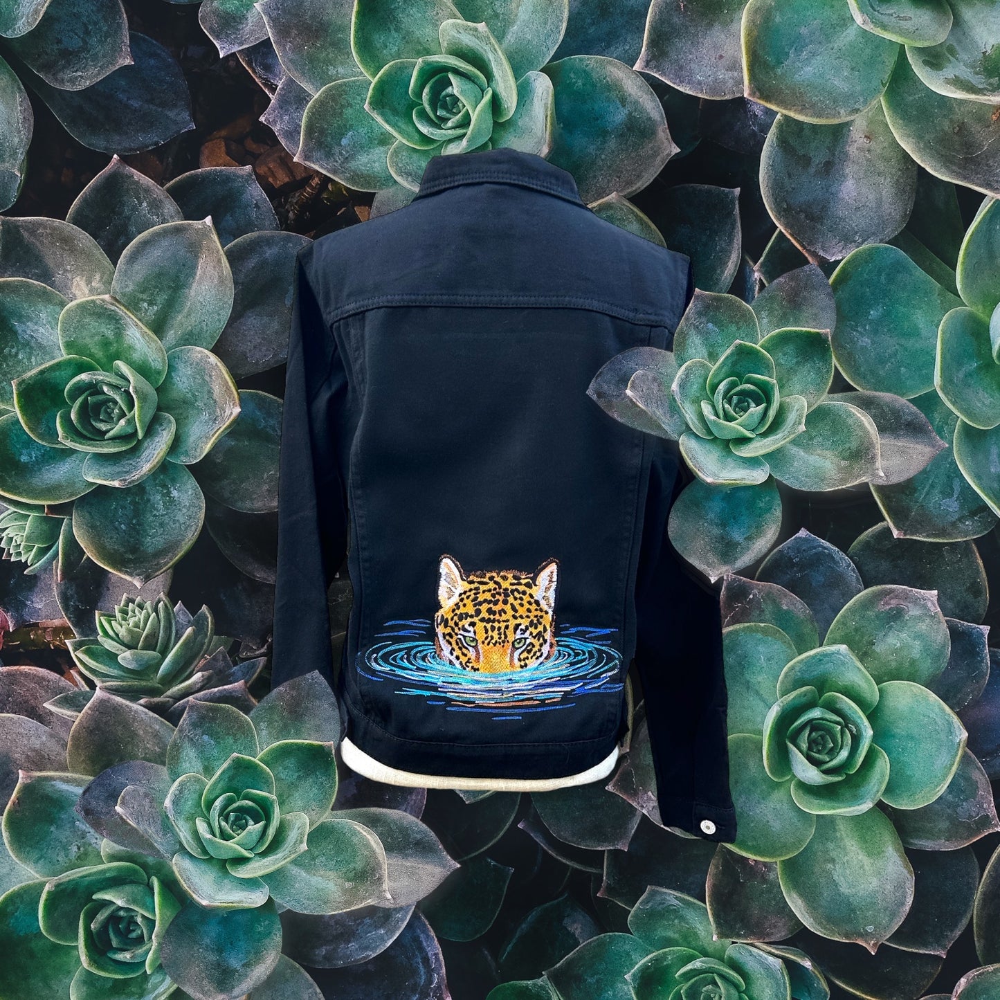 Leopard Emerging From Water Denim Jacket