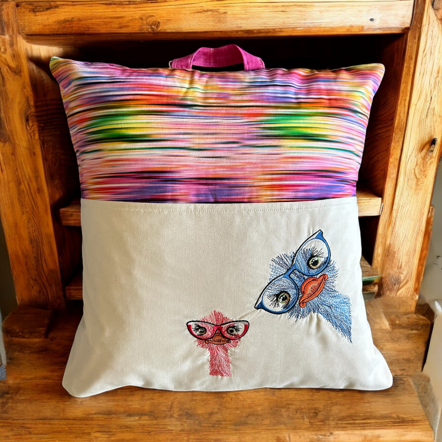 Hand Reading Pillow - Eye Glass Wearing Ostriches