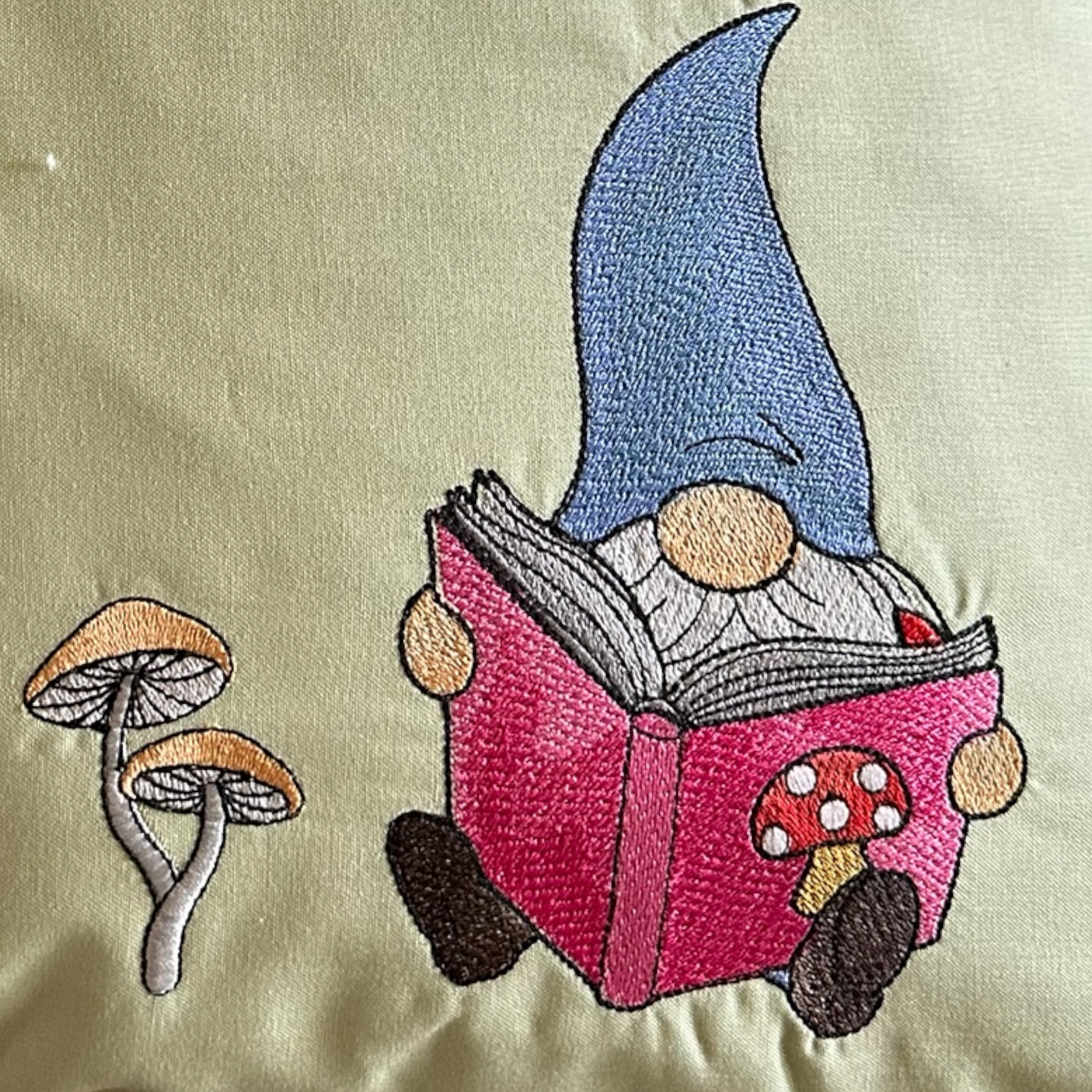 Handcrafted Reading Pillow - Gnome Reading Mushroom Book