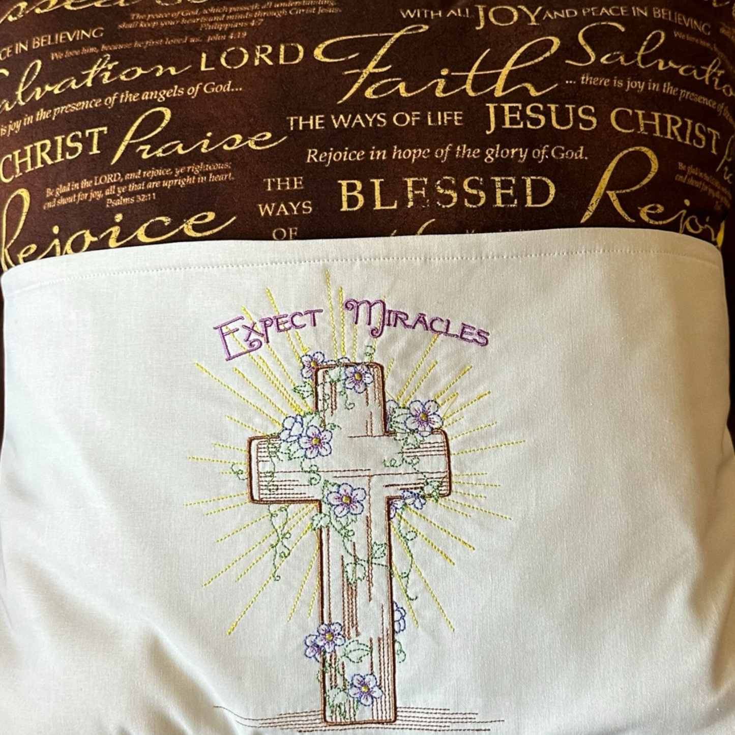 Handcrafted Reading Pillow - Cross with Inspirational Sayings