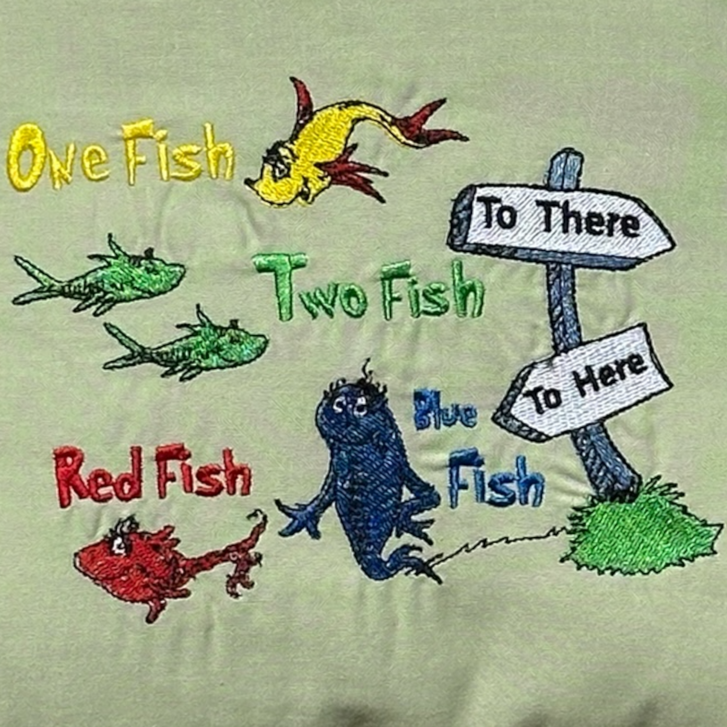 Handcrafted Reading Pillow - Yellow Green Red Blue Fishes