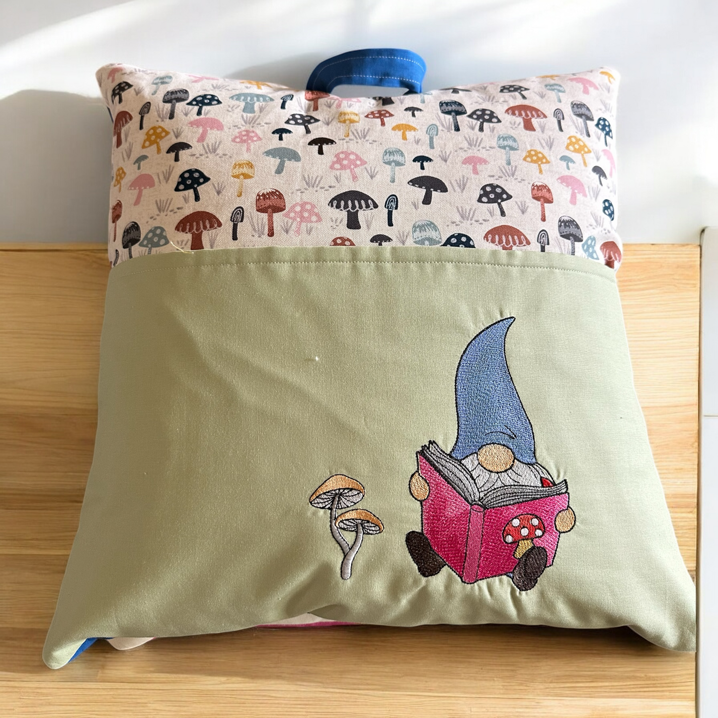 Handcrafted Reading Pillow - Gnome Reading Mushroom Book