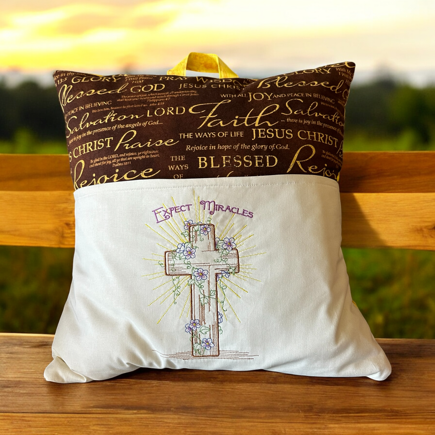 Handcrafted Reading Pillow - Cross with Inspirational Sayings