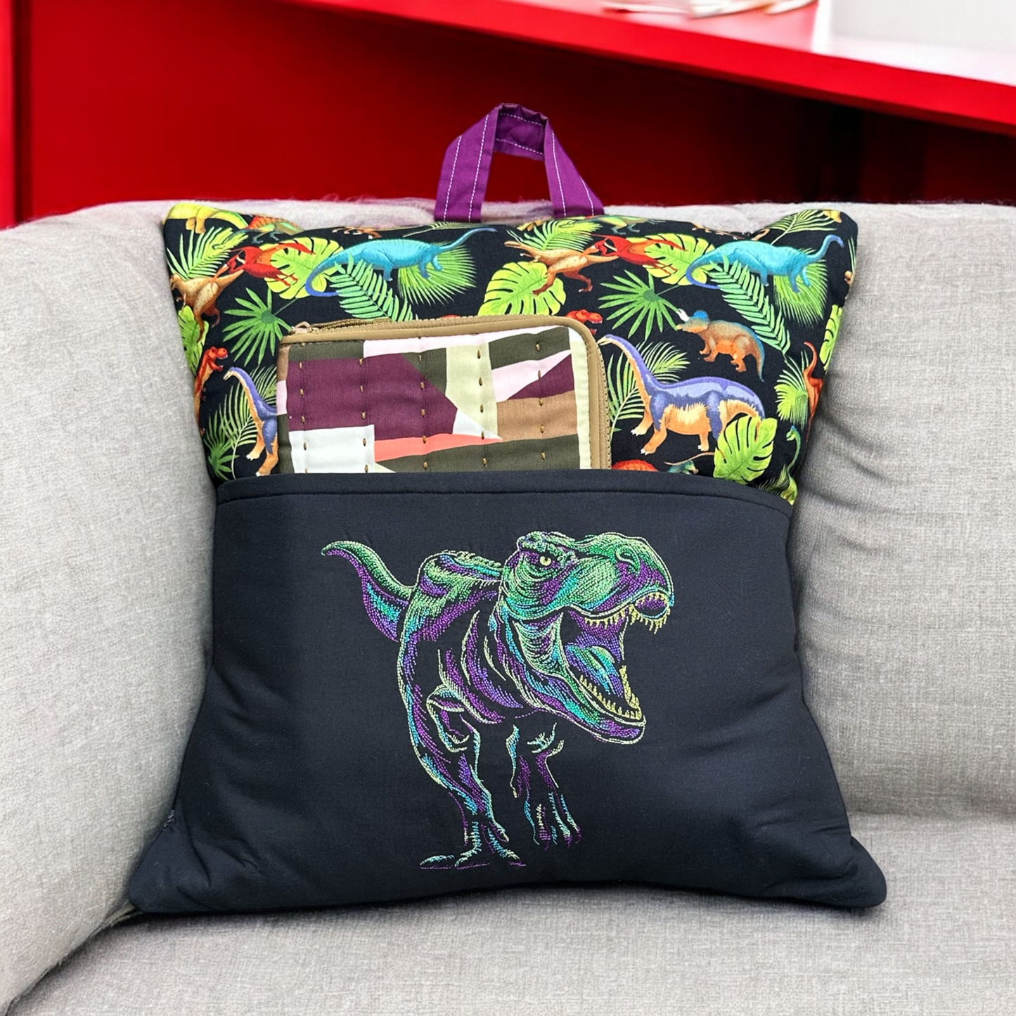 Handcrafted Reading Pillow - Ferocious Dinosaur