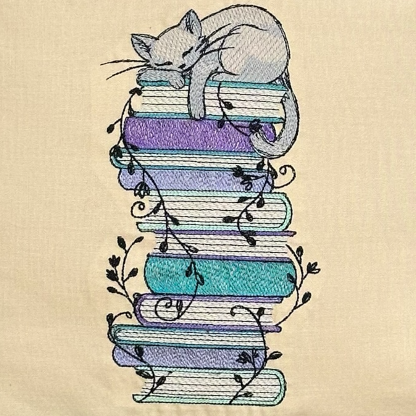 Handcrafted Reading Pillow - Cat Lounging on Stack of Books