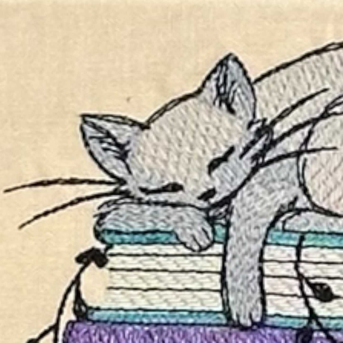 Handcrafted Reading Pillow - Cat Lounging on Stack of Books