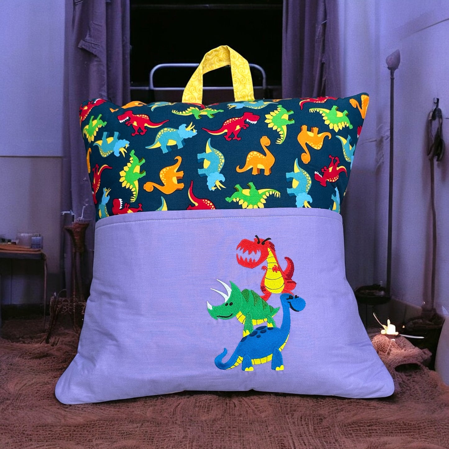 Handcrafted Reading Pillow - Dinosaur Stacked
