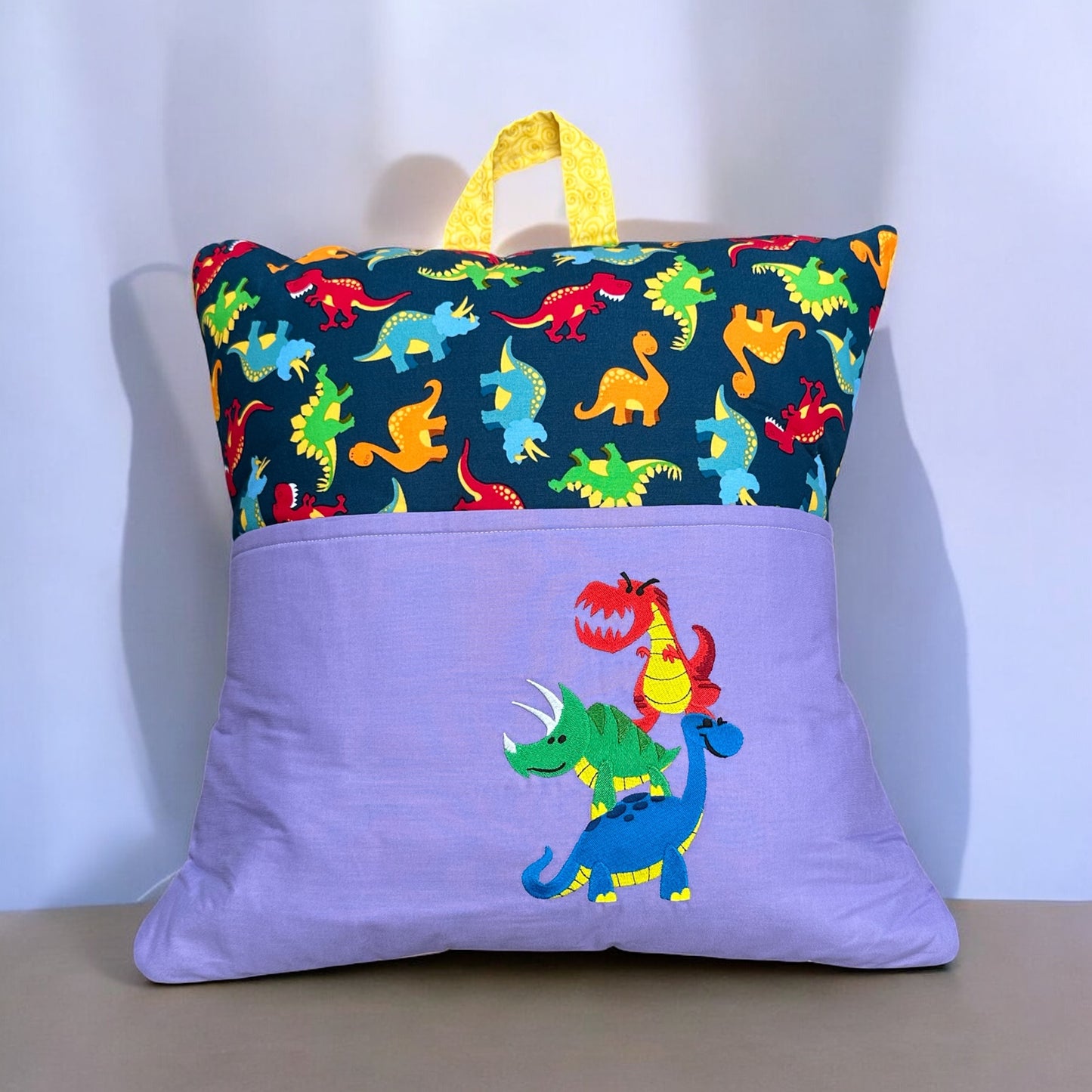 Handcrafted Reading Pillow - Dinosaur Stacked