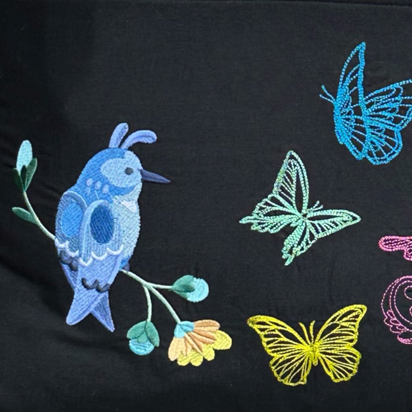 Handcrafted Reading Pillow - Bird Butterflies Floral