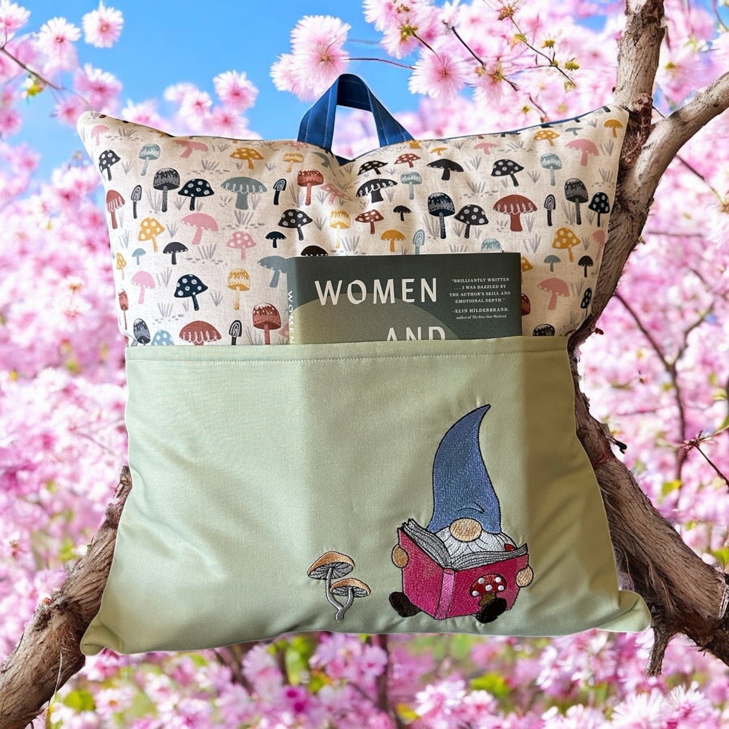 Handcrafted Reading Pillow - Gnome Reading Mushroom Book