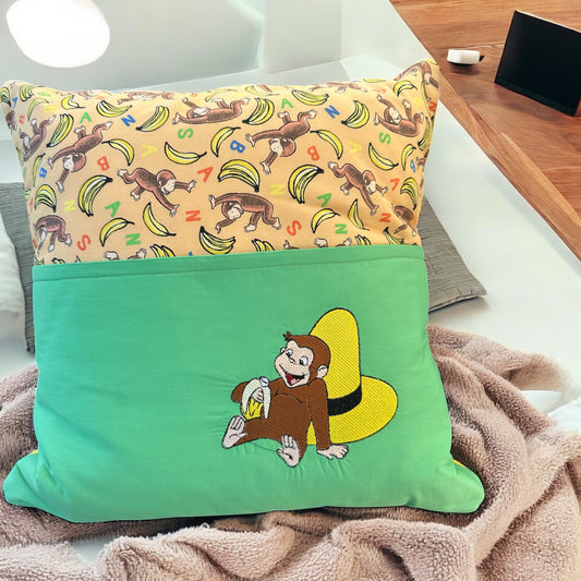 Handcrafted Reading Pillow - Monkey and Big Yellow Hat
