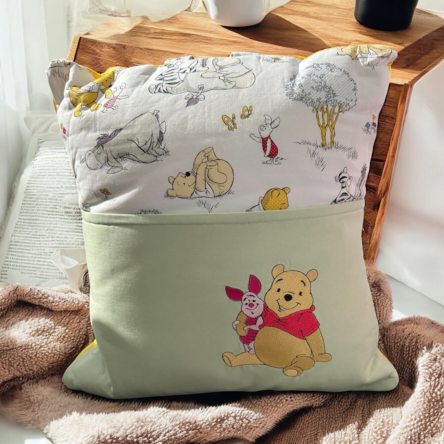 Handcrafted Reading Pillow - Bear and Pig theme