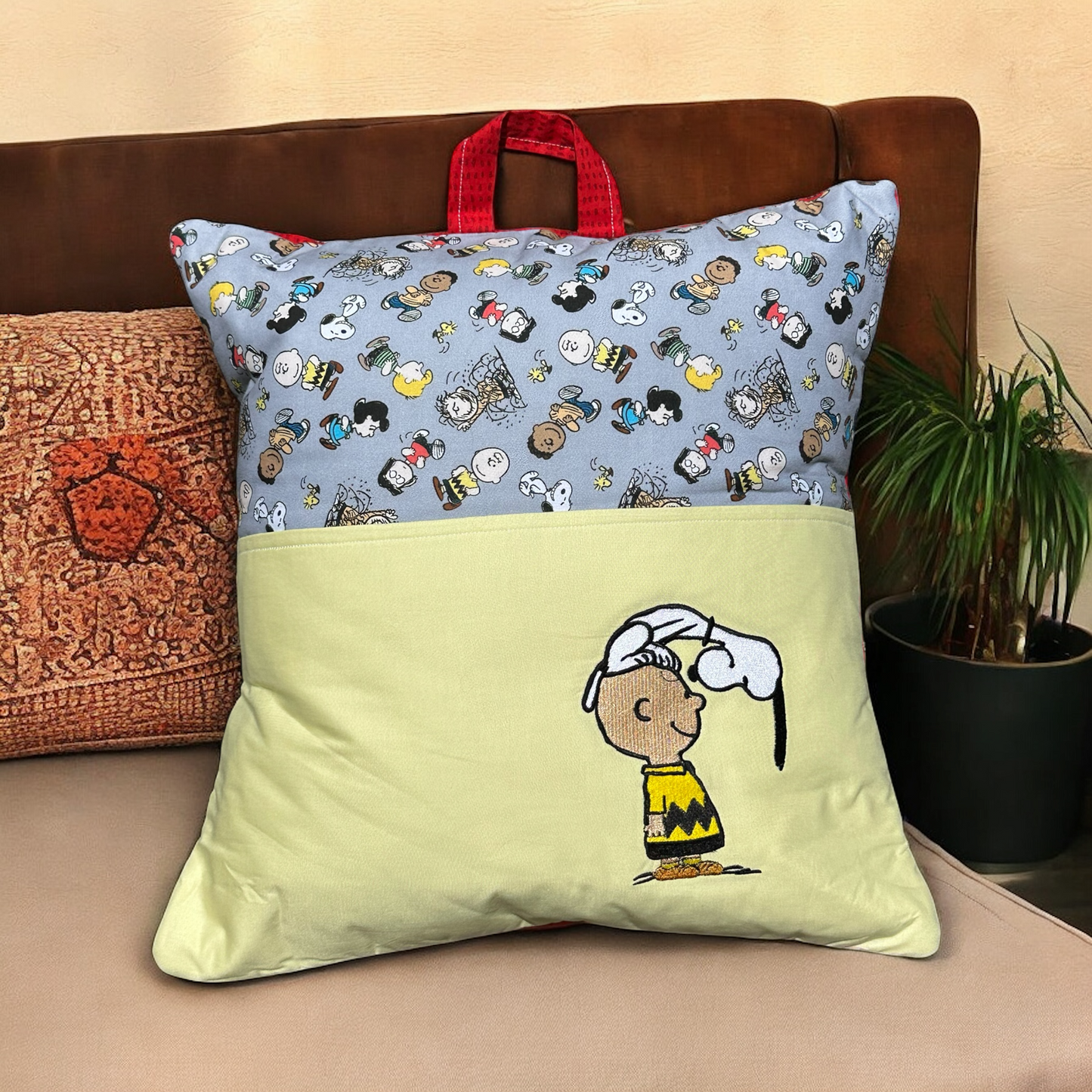 Handcrafted eading Pillow - Boy And His Dog