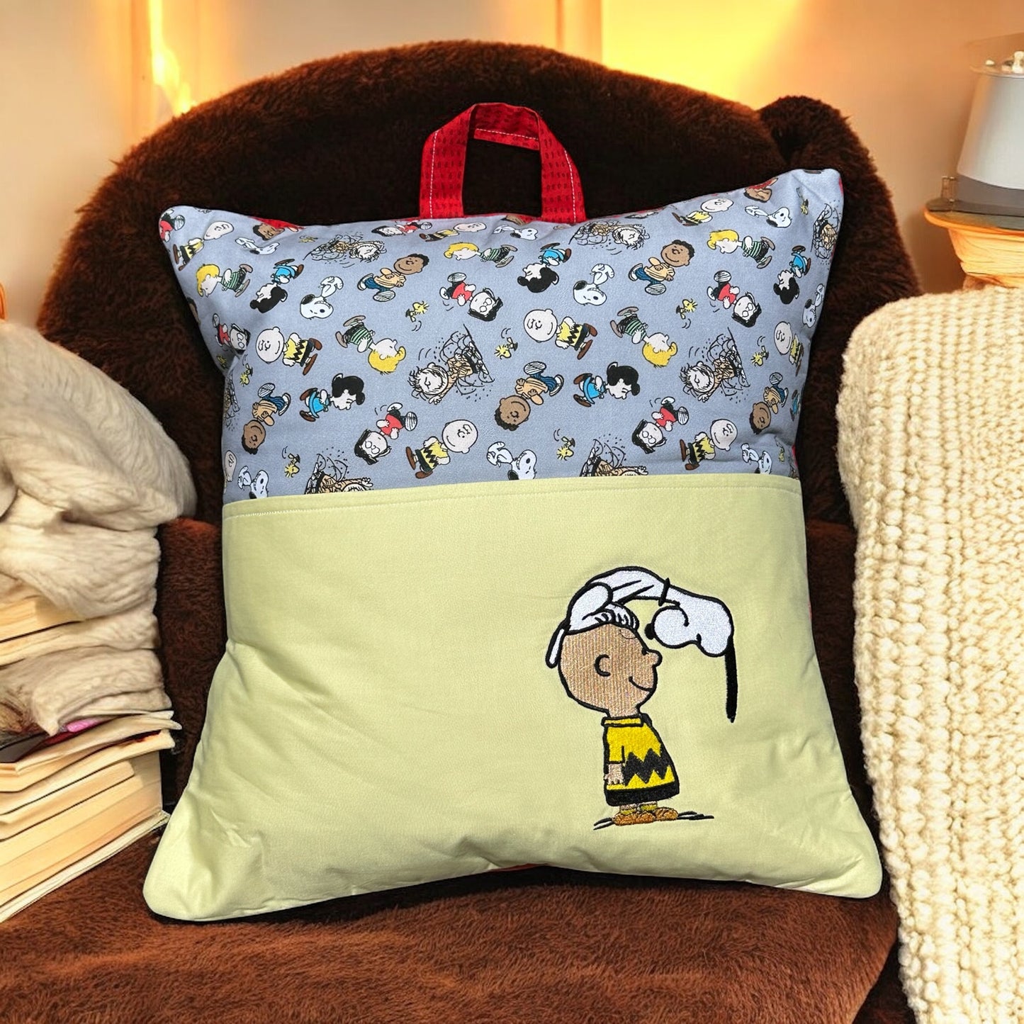 Handcrafted eading Pillow - Boy And His Dog
