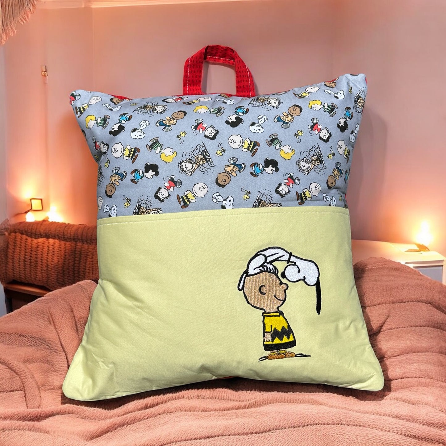 Handcrafted eading Pillow - Boy And His Dog