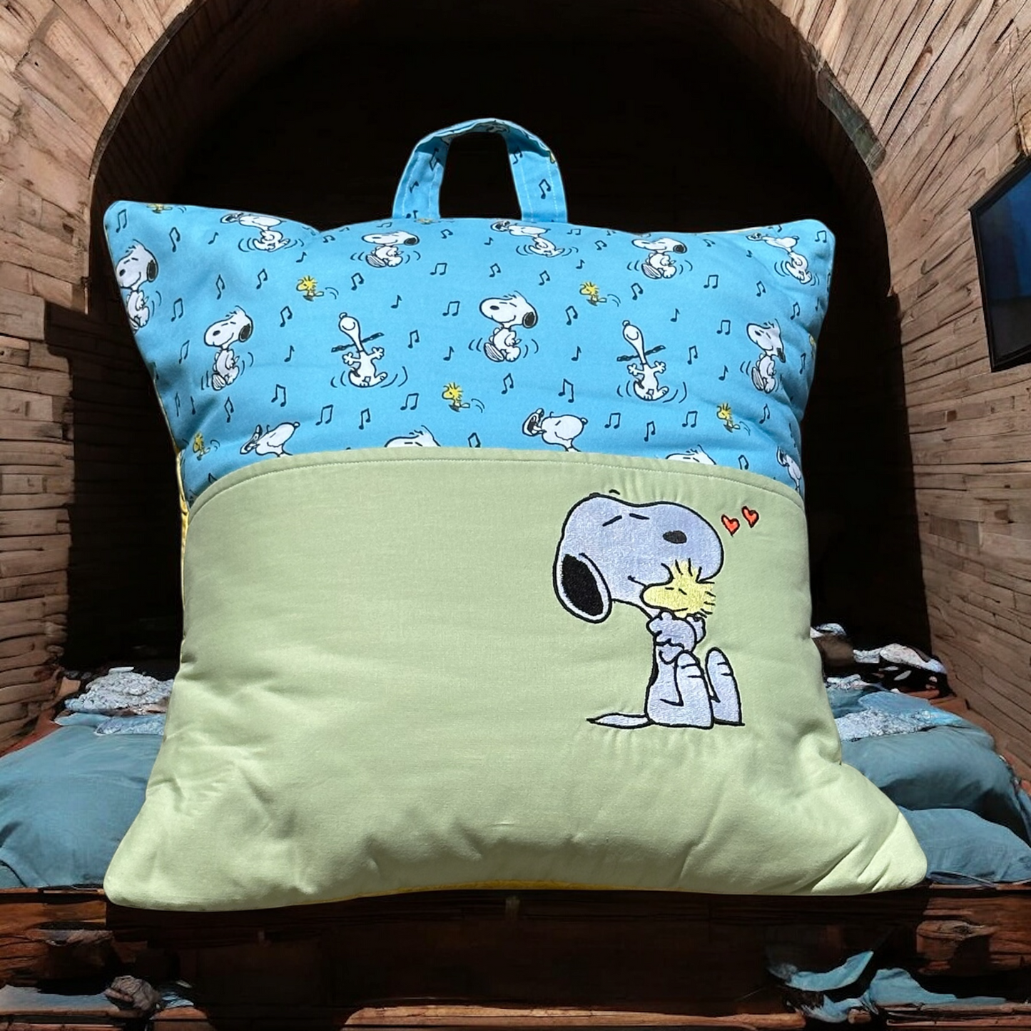 Handcrafted Reading Pillow - Loving Dog and Bird