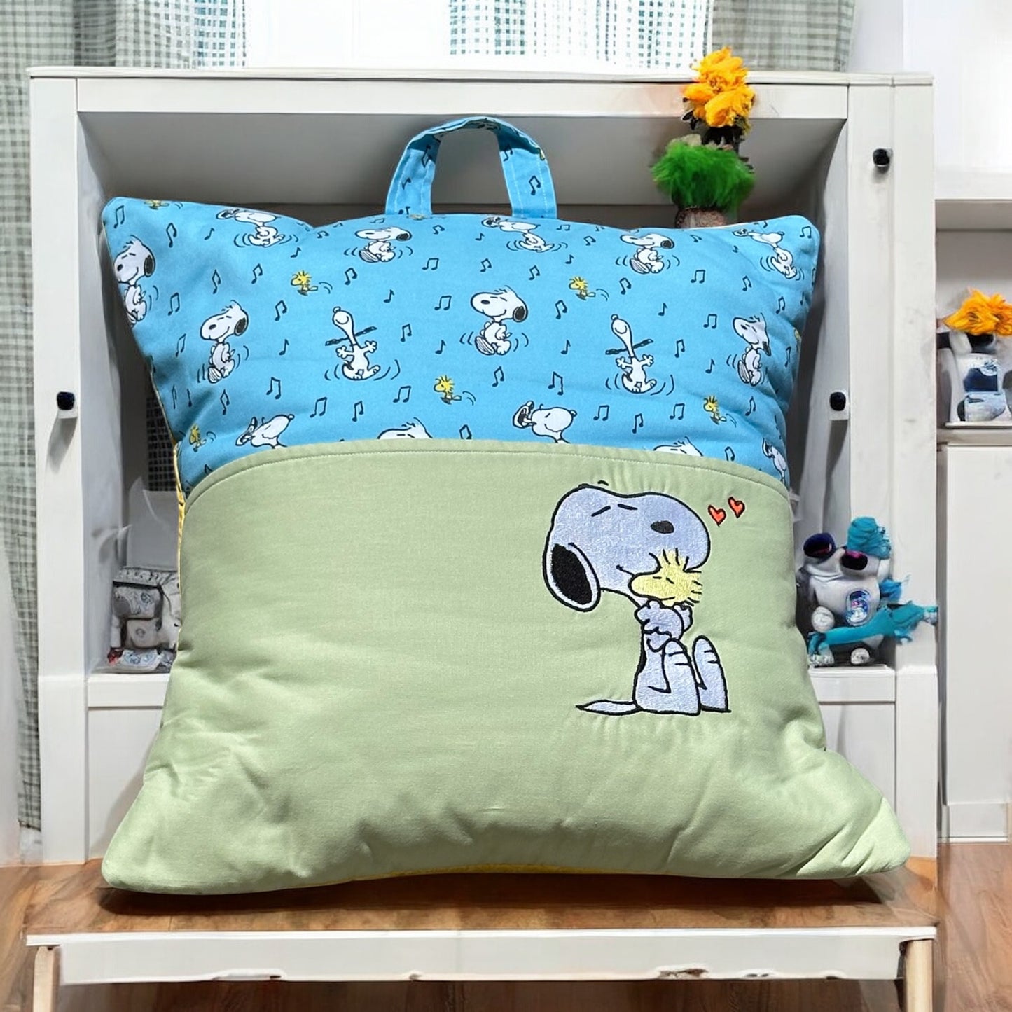 Handcrafted Reading Pillow - Loving Dog and Bird