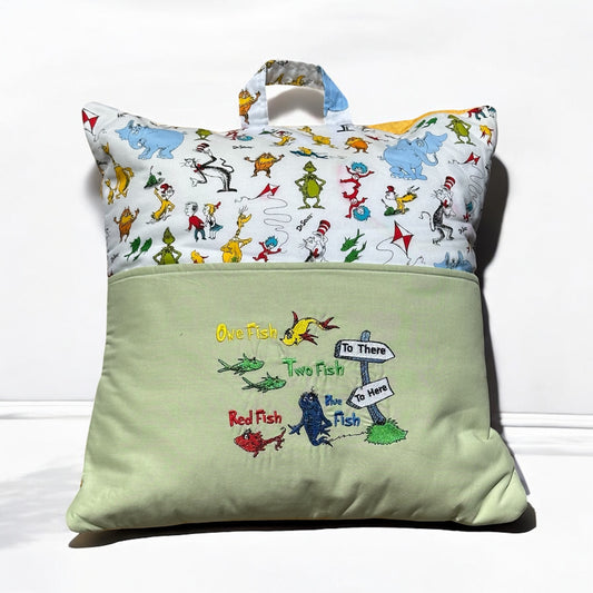 Handcrafted Reading Pillow - Yellow Green Red Blue Fishes