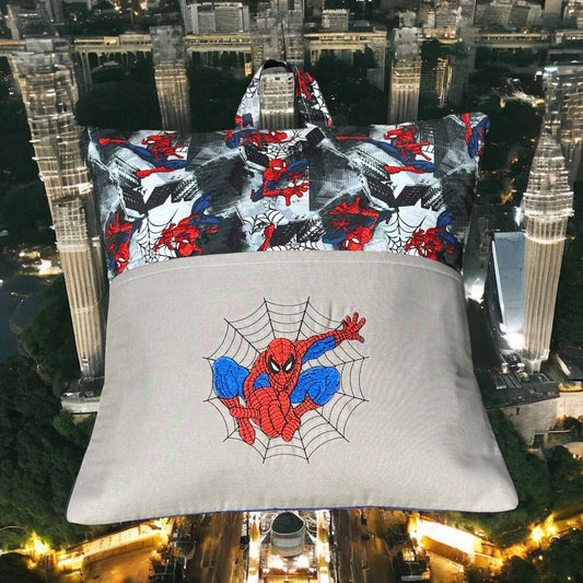 Handcrafted Read Pillow - Man Spinning Web