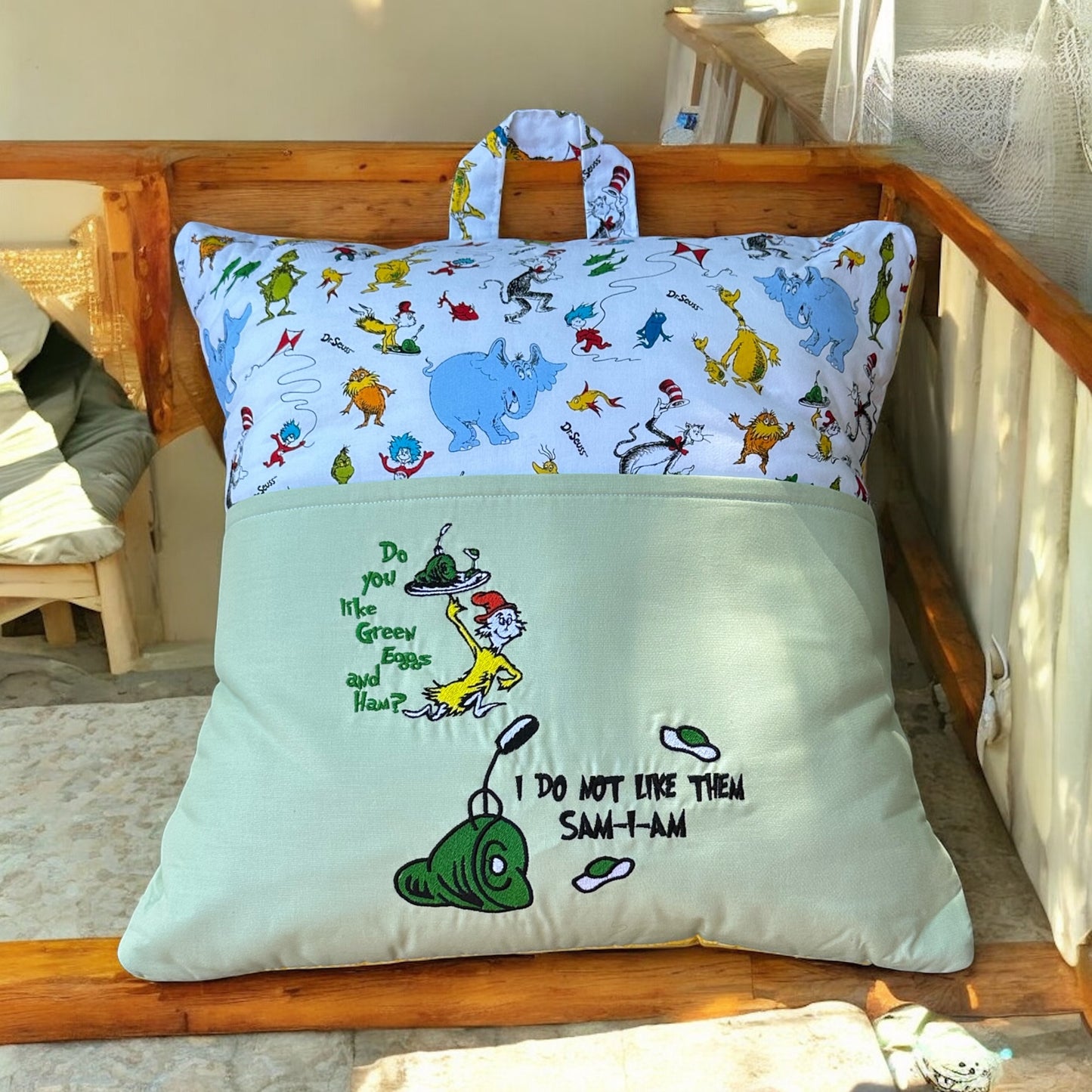Handcrafted Reading Pillow - Eggs & Ham