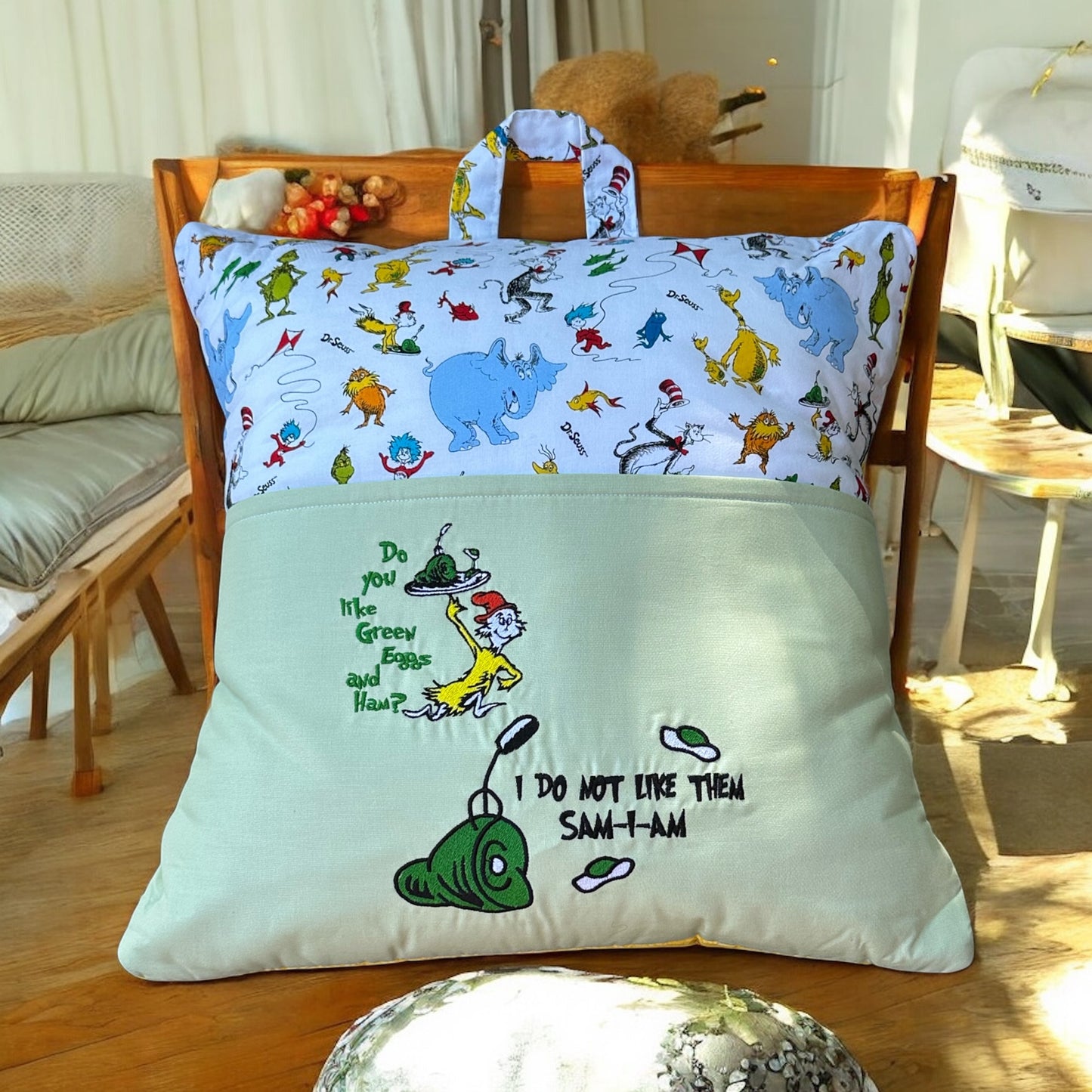 Handcrafted Reading Pillow - Eggs & Ham