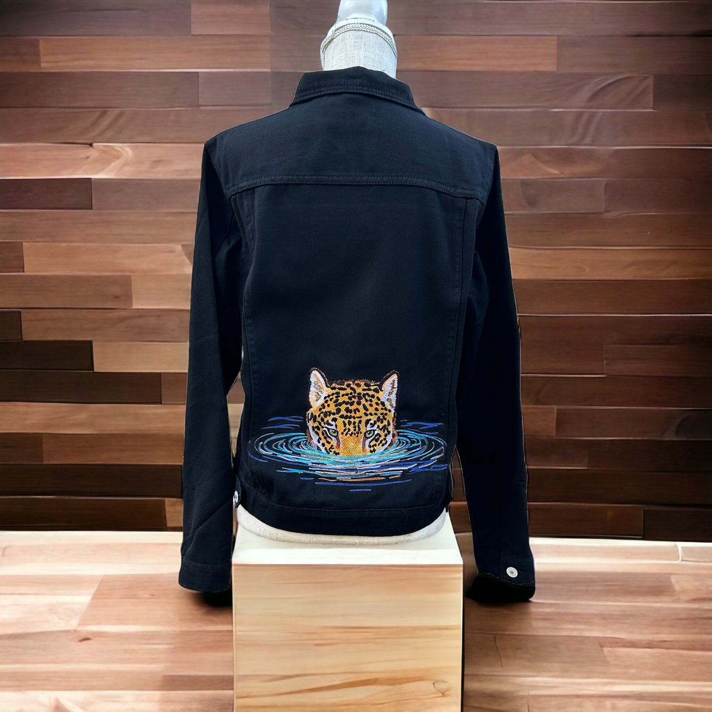Leopard Emerging From Water Denim Jacket