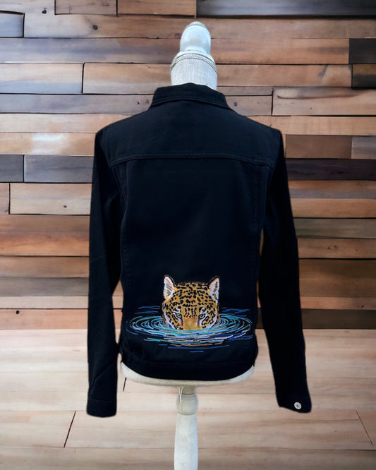 Leopard Emerging From Water Denim Jacket